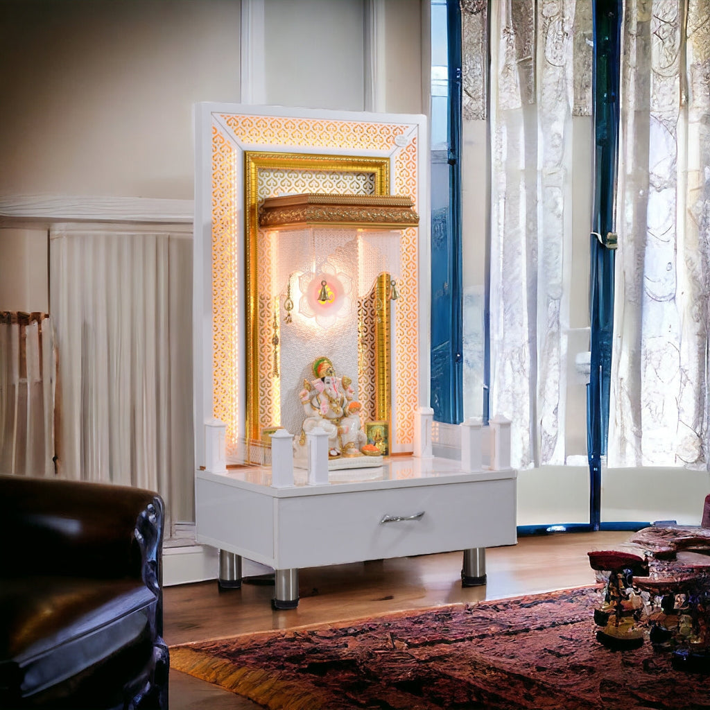  Crafted with precision and adorned with intricate designs inspired by Hindu temple designs for home, these mandirs blend tradition with functionality. 
