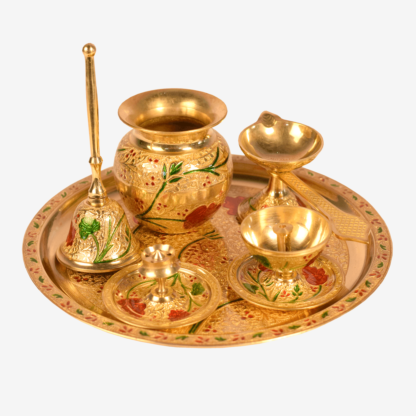 E-HANDICRAFTS Brass Pooja Thali Set (Gold, Standard) : : Home &  Kitchen